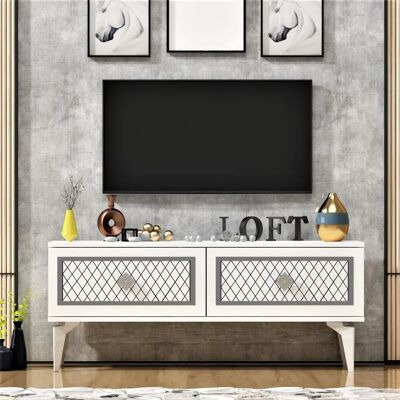 Hanah Home Arel szafka RTV - Biały, Srebrny - Szafka RTV Hanah Home Arel szafka RTV - Biały, Srebrny - Szafka RTV