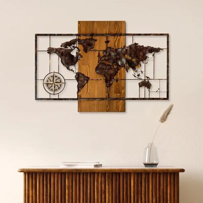 Wallity Weltkarte mit Kompass - Wanddekoration Wallity Weltkarte mit Kompass - Wanddekoration