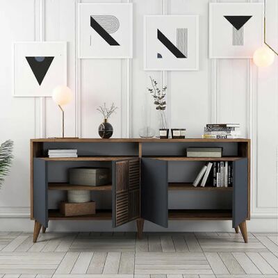 Hanah Home Milan 160 Walnuss Anthrazit Konsole - Konsole Hanah Home Milan 160 Walnuss Anthrazit Konsole - Konsole