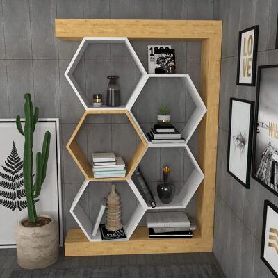 Raft hexagonal modern Menzzo - Bej și alb Raft hexagonal modern Menzzo - Bej și alb