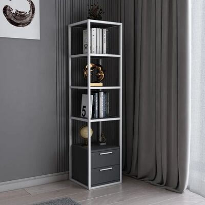 Étagère Roby en Bois et Anthracite - 2 Tiroirs, 3 Étagères - Étagère Étagère Roby en Bois et Anthracite - 2 Tiroirs, 3 Étagères - Étagère