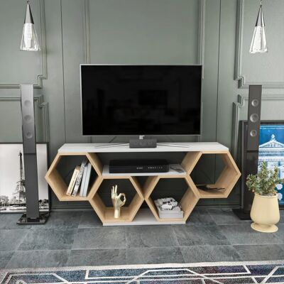 Hanah Home Szafka RTV - Biała, Sonomo - Obsługuje TV i Urządzenia Hanah Home Szafka RTV - Biała, Sonomo - Obsługuje TV i Urządzenia