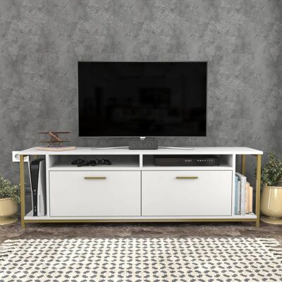 Kalune Design, Meuble TV, Emmanuel - Support TV Blanc et Or Kalune Design, Meuble TV, Emmanuel - Support TV Blanc et Or