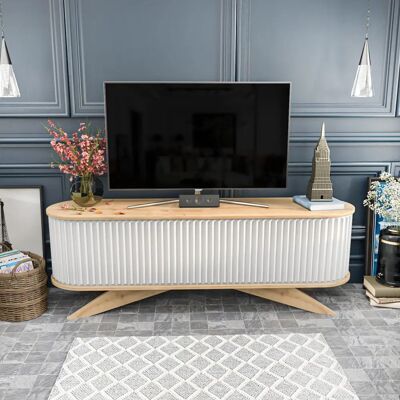 MUEBLES Modern suport TV bej și alb - 180x60x43cm MUEBLES Modern suport TV bej și alb - 180x60x43cm