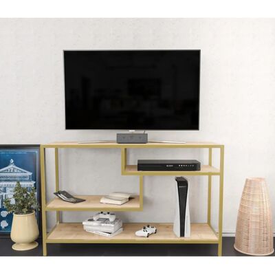 Kalune Design Kendra - Meuble TV en or et chêne - 120x39x75cm Kalune Design Kendra - Meuble TV en or et chêne - 120x39x75cm