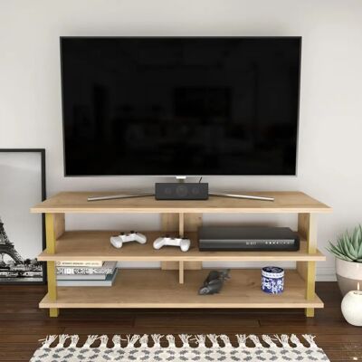 Hanah Home Rodney Support TV Or et Chêne - Meuble TV Hanah Home Rodney Support TV Or et Chêne - Meuble TV