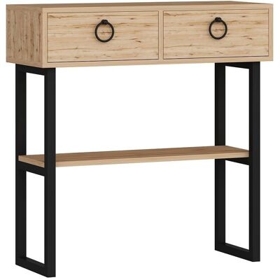 MUEBLES Modern industriell konsol - 2 lådor - Svart & Furu MUEBLES Modern industriell konsol - 2 lådor - Svart & Furu