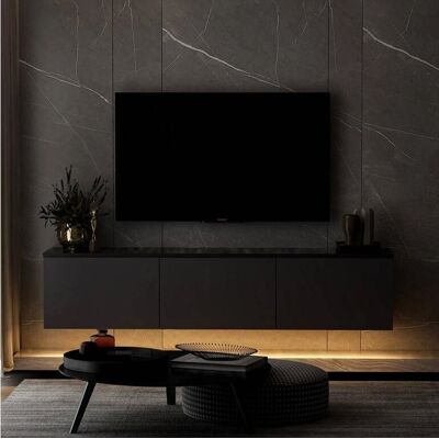 Marque Générique 408 Antracite + Marbre noir Meuble TV - Publicité Marque Générique 408 Antracite + Marbre noir Meuble TV - Publicité