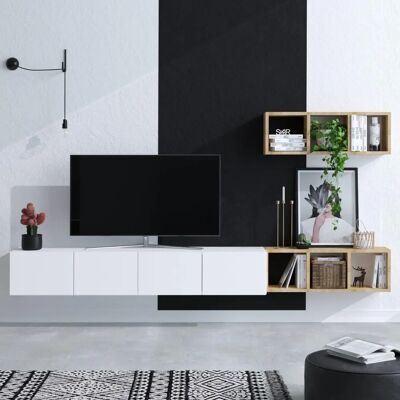 Kalune Design Aubree 215 cm TV-Möbel - Weiß & Eiche Kalune Design Aubree 215 cm TV-Möbel - Weiß & Eiche