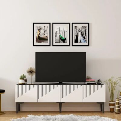 Meuble TV Hanah Home - Blanc, Marbre Noir - Meuble TV Meuble TV Hanah Home - Blanc, Marbre Noir - Meuble TV
