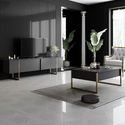 MUEBLES Kailua Z100 Antracit și Auriu Dulap TV - Mobilier de cameră MUEBLES Kailua Z100 Antracit și Auriu Dulap TV - Mobilier de cameră