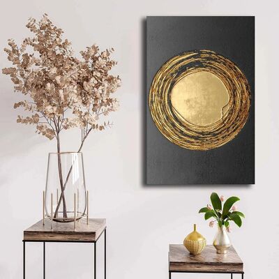 Wallxpert Wanddeko - 45x70cm - Gold & Schwarz - Leinwand & Kiefernrama Wallxpert Wanddeko - 45x70cm - Gold & Schwarz - Leinwand & Kiefernrama