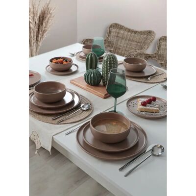 Hermia Ribo 18 stk middagstallerken - Brun - Moderne design og oppvaskmaskin-sikker Hermia Ribo 18 stk middagstallerken - Brun - Moderne design og oppvaskmaskin-sikker