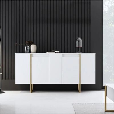 Buffet Moderne Blanc et Doré Cotecosy - 160x35x80 cm - Publicité Buffet Moderne Blanc et Doré Cotecosy - 160x35x80 cm - Publicité