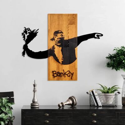 Wallity Banksy - Flower thrower Wooden Wall Art Wallity Banksy - Flower thrower Wooden Wall Art
