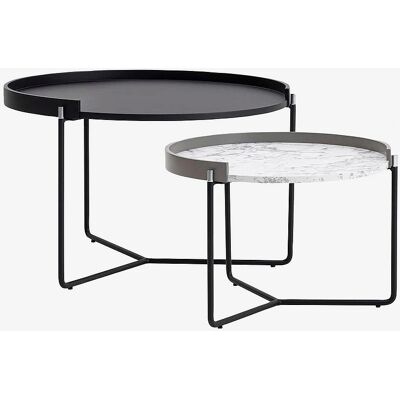 Kailua Runder MDF Couchtisch-Set - Anthrazit & Grauer Marmor Kailua Runder MDF Couchtisch-Set - Anthrazit & Grauer Marmor