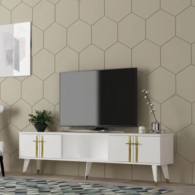 Hanah Home Meuble TV Asel - Blanc, Or - Meuble TV Hanah Home Meuble TV Asel - Blanc, Or - Meuble TV