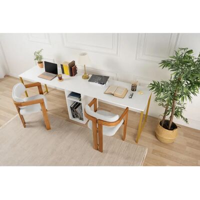 Birou dublu Hanah Home L240cm - Alb, Auriu Birou dublu Hanah Home L240cm - Alb, Auriu