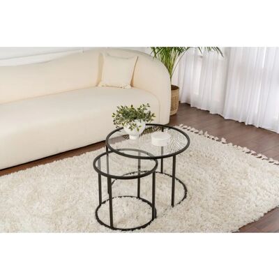 Ensemble de Tables Basses Aurum Double Small Noir et Transparent - Table de Salon - Publicité Ensemble de Tables Basses Aurum Double Small Noir et Transparent - Table de Salon - Publicité