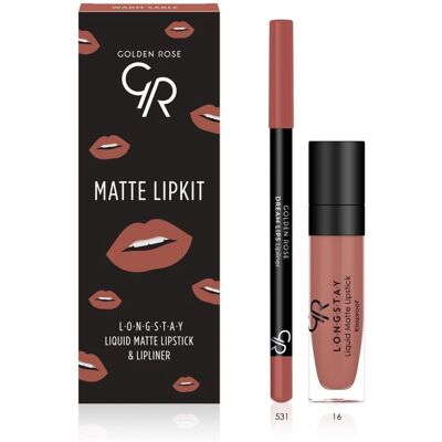 Kit Lèvres Golden Rose Warm Sable - Rouge à Lèvres Mat et Crayon - Publicité Kit Lèvres Golden Rose Warm Sable - Rouge à Lèvres Mat et Crayon - Publicité