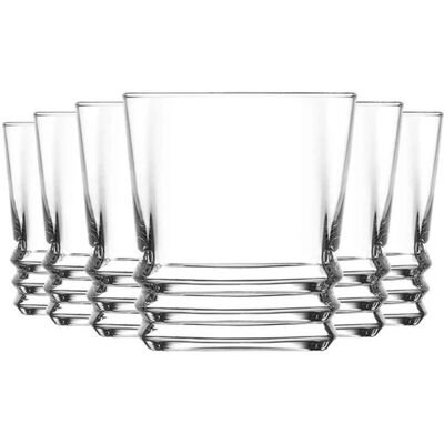 LAV Elegan Ridged Whisky Tumbler - 315ml - Set of 6 - Clear Whiskey Glasses LAV Elegan Ridged Whisky Tumbler - 315ml - Set of 6 - Clear Whiskey Glasses