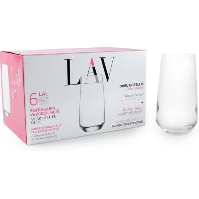 LAV Set with 6 Clear Highball Glasses 480ml LAV Set with 6 Clear Highball Glasses 480ml
