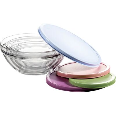 5five - CM.14-17-20-23 - Coperchi colorati - 4 ciotole - Glass bowls set 5five - CM.14-17-20-23 - Coperchi colorati - 4 ciotole - Glass bowls set