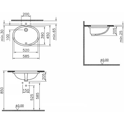 VitrA Pera Architecta Undermount Washbasin - Oval White Ceramic VitrA Pera Architecta Undermount Washbasin - Oval White Ceramic