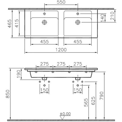 Vitra Integra Doppelmöbelwaschtisch - 120cm, Weiß - Badezimmerwaschbecken Vitra Integra Doppelmöbelwaschtisch - 120cm, Weiß - Badezimmerwaschbecken