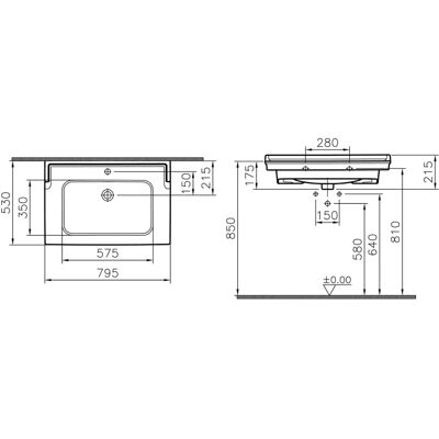 Umywalka Vitra Ricordi - Otwór na baterię na środku - 80x53 cm Umywalka Vitra Ricordi - Otwór na baterię na środku - 80x53 cm