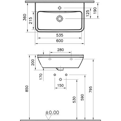 Vitra Integra Lavabo sospeso - 60x36cm - Bianco - Ceramica Vitra Integra Lavabo sospeso - 60x36cm - Bianco - Ceramica