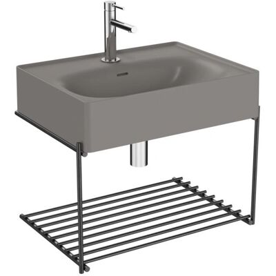 Vitra Equal 66053 Ensemble lavabo - 60cm, gris pierre mat, étagère en métal noir - Publicité Vitra Equal 66053 Ensemble lavabo - 60cm, gris pierre mat, étagère en métal noir - Publicité