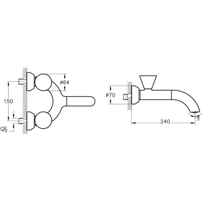 Vitra Liquid Zweigriff-Waschtischarmatur - Wandmontage, 240mm, Chrom Vitra Liquid Zweigriff-Waschtischarmatur - Wandmontage, 240mm, Chrom