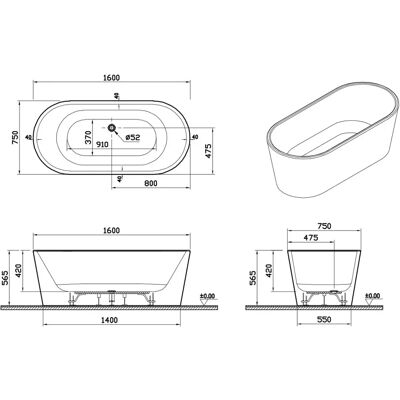 pianura Valentina Badewanne oval freistehend - 160x75cm pianura Valentina Badewanne oval freistehend - 160x75cm
