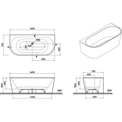 pianura Valentina Vorwand-Badewanne 165 x 75 cm mit Ab- und Überlaufgarnitur - Badewanne pianura Valentina Vorwand-Badewanne 165 x 75 cm mit Ab- und Überlaufgarnitur - Badewanne