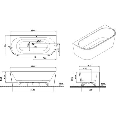 pianura Valentina Vorwand-Badewanne 180x80 cm mit Ab- und Überlaufgarnitur - Badewanne pianura Valentina Vorwand-Badewanne 180x80 cm mit Ab- und Überlaufgarnitur - Badewanne