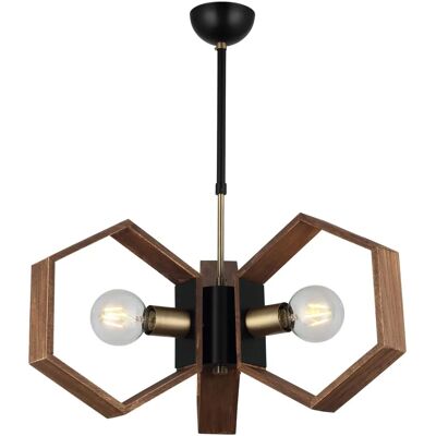 Lustre Suspendu Lugo - Métal & Bois - Lampe de Plafond Élégante Lustre Suspendu Lugo - Métal & Bois - Lampe de Plafond Élégante