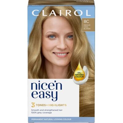 Clairol Nice n Easy Medium Cool Blonde Hair Dye - Permanent - 8C Clairol Nice n Easy Medium Cool Blonde Hair Dye - Permanent - 8C