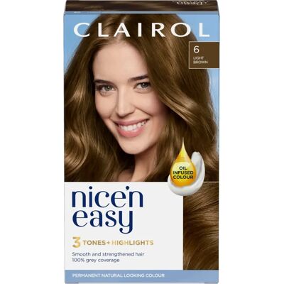 Clairol Nice'n Easy 3 Tone Oil Infused Permanent Hair Color Dye 6 Light Brown - Hair Color Dye Clairol Nice'n Easy 3 Tone Oil Infused Permanent Hair Color Dye 6 Light Brown - Hair Color Dye