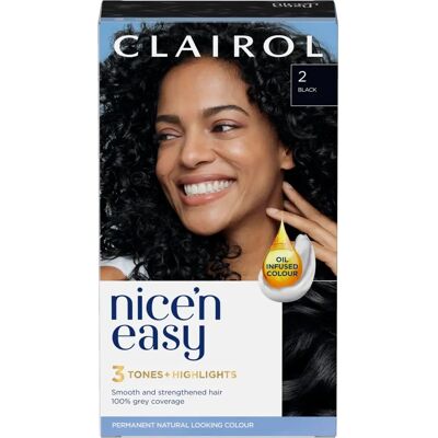 Clairol Nice'n Easy 2 Black Permanent Hair Dye - 177ml Clairol Nice'n Easy 2 Black Permanent Hair Dye - 177ml