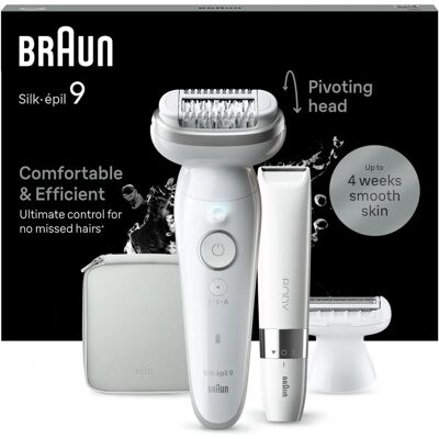 Braun Silk-épil 9 with Pivoting Head for Easy Wet & Dry Lasting Smooth Skin with Head & Trimmer Comb 9-441 White/Silver Braun Silk-épil 9 with Pivoting Head for Easy Wet & Dry Lasting Smooth Skin with Head & Trimmer Comb 9-441 White/Silver