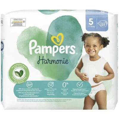 Pampers Harmonie Taille 5 Emballage recyclé - Couches - Publicité Pampers Harmonie Taille 5 Emballage recyclé - Couches - Publicité