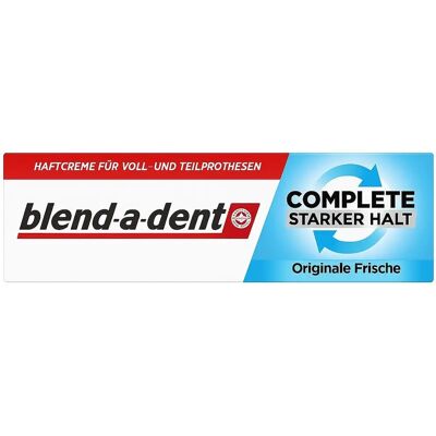 Blend A Dent Complete Haftcreme Originale Frische - crème adhésive pour dentiers - Publicité Blend A Dent Complete Haftcreme Originale Frische - crème adhésive pour dentiers - Publicité