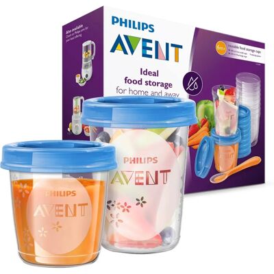 Philips AVENT Baby Food Storage Cups - Niebieskie - 180/240 ml - Zestaw 20 Philips AVENT Baby Food Storage Cups - Niebieskie - 180/240 ml - Zestaw 20