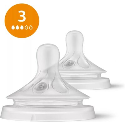 Philips Avent Naturlig Respons Silikonsuger - 2 stk - Langsom Flyt 3 - 1m+ Philips Avent Naturlig Respons Silikonsuger - 2 stk - Langsom Flyt 3 - 1m+