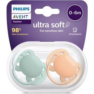 Philips Avent Ultra Miękka Smoczek - 0-6 miesięcy - Zielony, Pomarańczowy, Turkusowy Philips Avent Ultra Miękka Smoczek - 0-6 miesięcy - Zielony, Pomarańczowy, Turkusowy