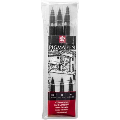 Sakura Pigma Pen Set - Zwart - 3 Permanente Markers Sakura Pigma Pen Set - Zwart - 3 Permanente Markers