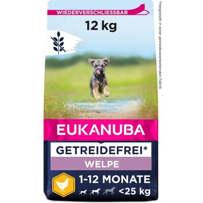 Eukanuba Kornsfri Tørrfôr til Små/Mellomstore Valper med Fersk Kylling - 12kg Eukanuba Kornsfri Tørrfôr til Små/Mellomstore Valper med Fersk Kylling - 12kg
