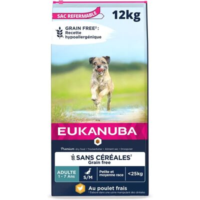 Eukanuba Grain Free Volwassen Klein/Middel kip - 12 kg Eukanuba Grain Free Volwassen Klein/Middel kip - 12 kg
