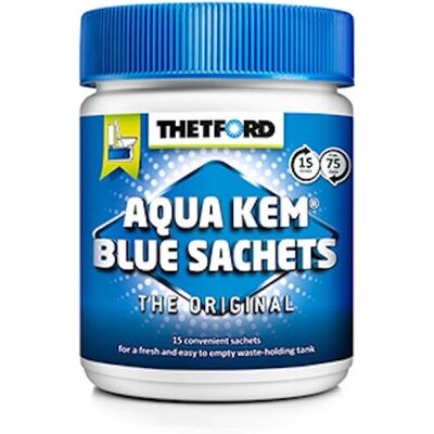 Sachets Aqua Kem Bleu - Additif chimique pour toilettes - 15 pièces - Publicité Sachets Aqua Kem Bleu - Additif chimique pour toilettes - 15 pièces - Publicité
